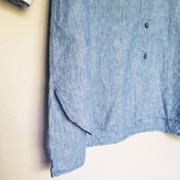 Soft Surroundings 100% Linen Lagenlook Chambray Blue Button Up Tunic Shirt 1X - Picture 12 of 16